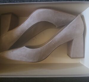 Marc Fisher Taupe Suede Block Heel Pumps